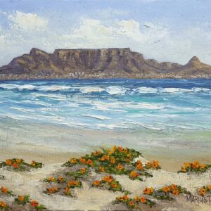 Table Mountain with orange flowers